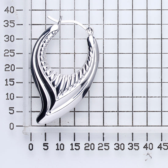 925 STERLING SILVER BACK TO BACK LEAF SHAPE HOOP EARRINGS F48774