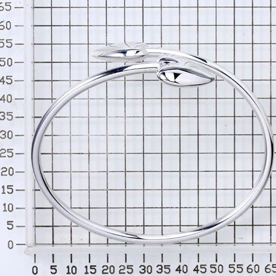 925 STERLING SILVER TWO HEARTS OPEN SLIP ON BANGLE BRACELET