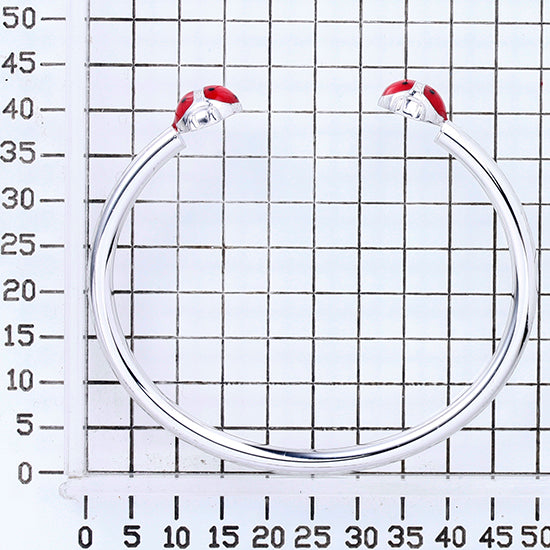 925 STERLING SILVER DOUBLE LADY BUGS END OPEN CUFF BANGLE