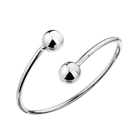 925 STERLING SILVER CLASSIC DOUBLE BALL END OPEN CUFF BANGLE