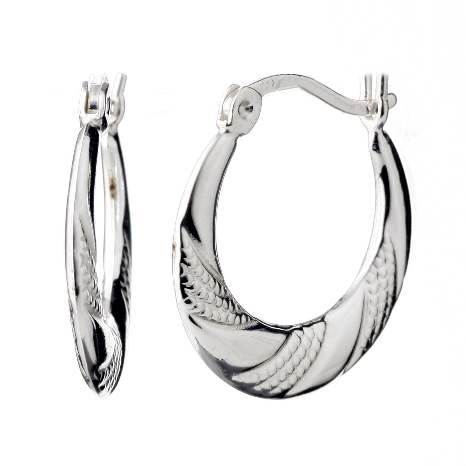 925 STERLING SILVER BACK TO BACK CLASSIC PATTERN HOOP EARRINGS F49022