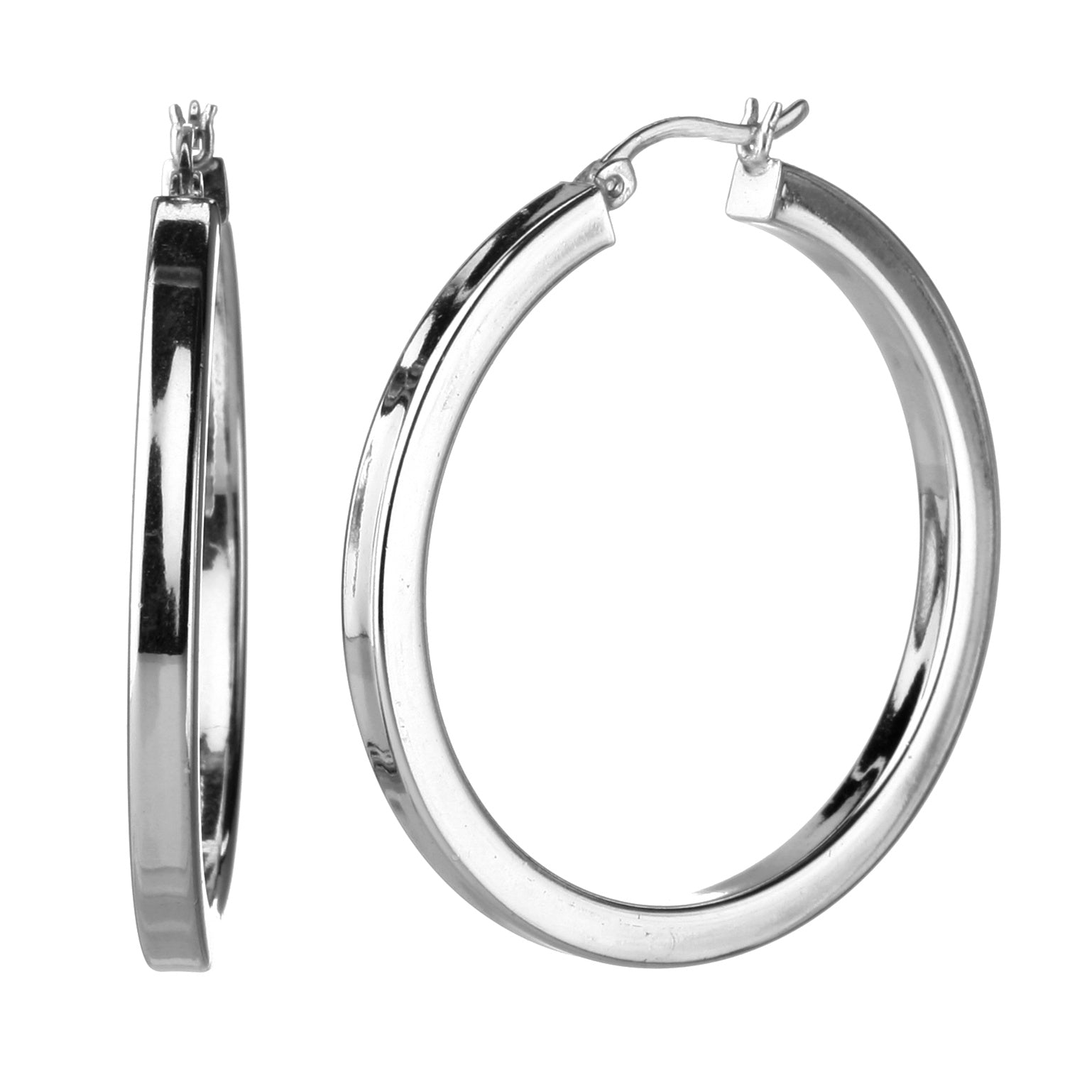 925 STERLING SILVER SQUARE ROUND HOOP EARRINGS 30.0 MM F49424