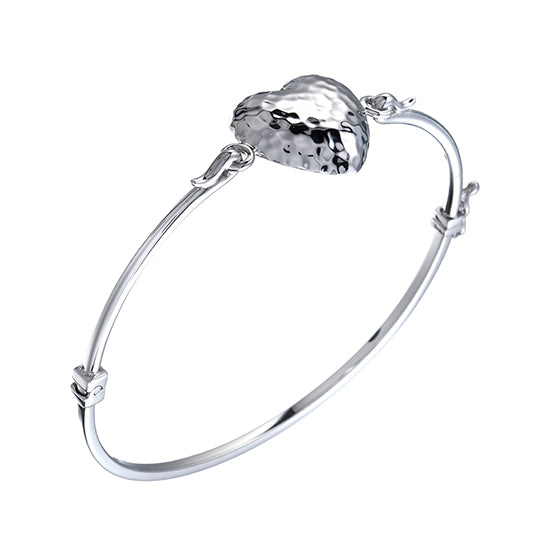 925 STERLING SILVER HAMMERED HEART HINGED BANGLE