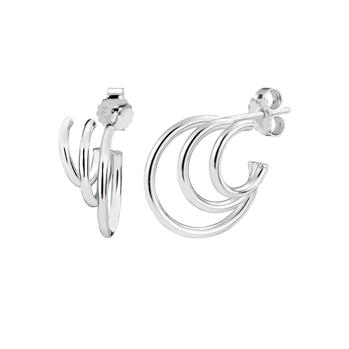 925 STERLING SILVER 20.0 MM. TRIPLE LINES IN LAYER HOOPS WITH POST F50857