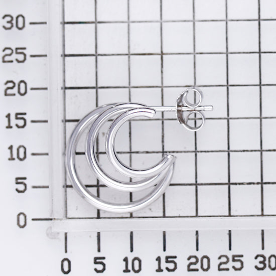 925 STERLING SILVER 20.0 MM. TRIPLE LINES IN LAYER HOOPS WITH POST F50857