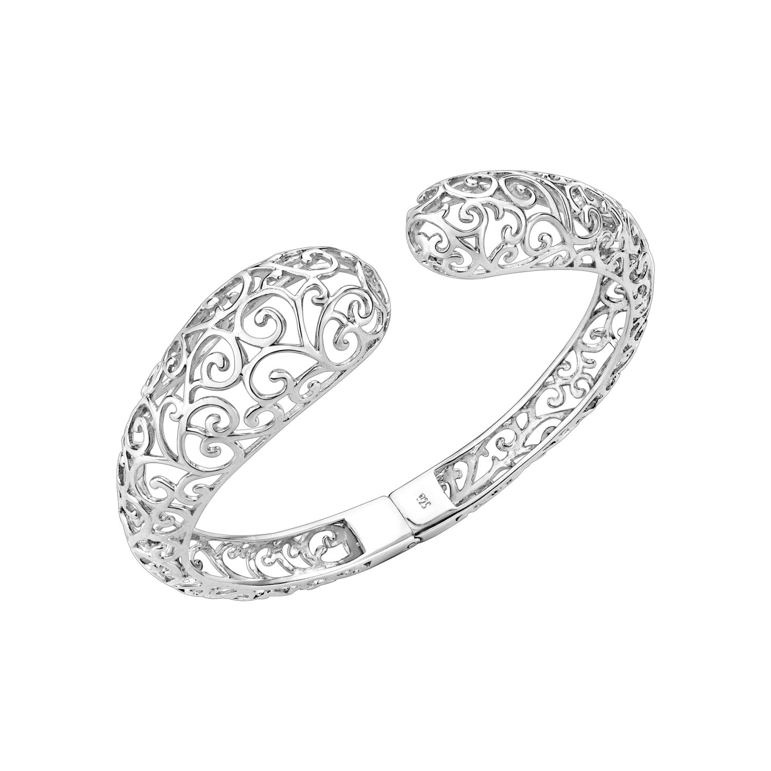 925 STERLING SILVER FILIGREE OPEN HINGED BANGLE BRACELET Almond Thailand Limited