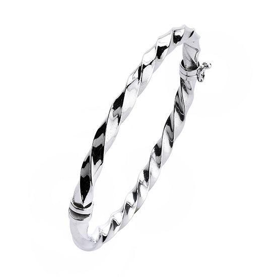 925 STERLING SILVER THICK TWISTED ALL ROUND HINGED BANGLE