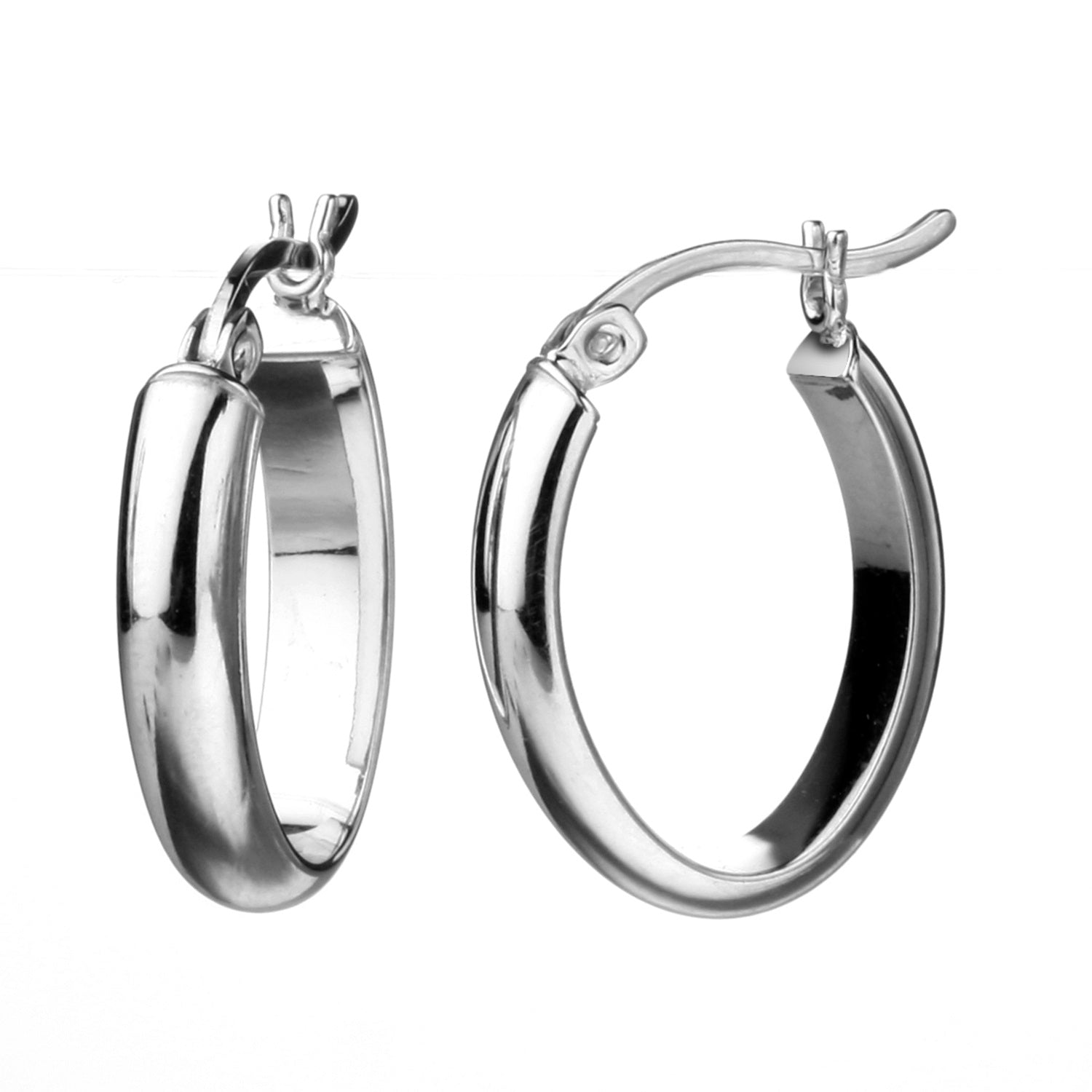 925 STERLING SILVER 20.0 MM. HALF ROUND TUBE OVAL SHAPE HOOP EARRINGS F5346