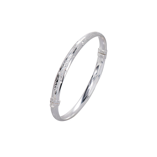 925 STERLING SILVER CLASSIC WITH DIAMOND CUT HINGED BANGLE