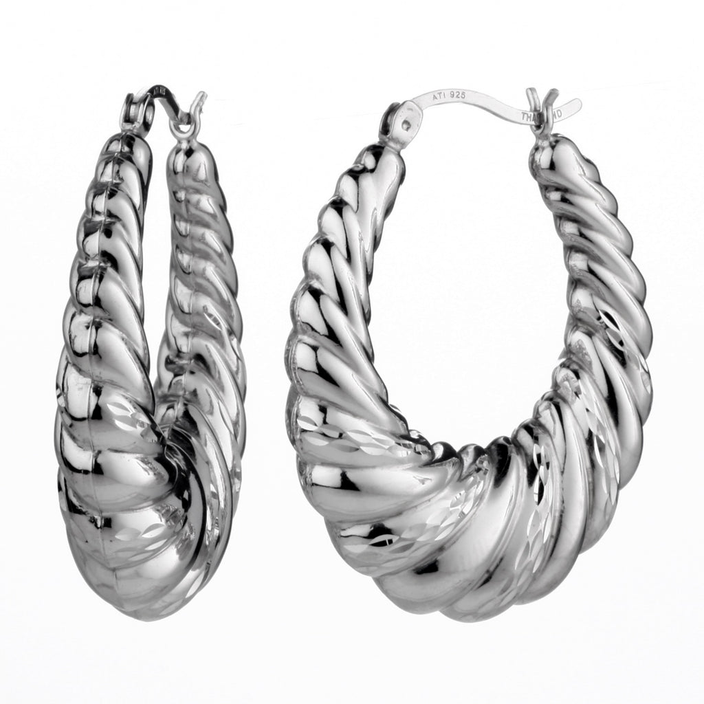 925 STERLING SILVER BACK TO BACK HOOP EARRINGS OVAL CROSSIANT SHAPE F56736