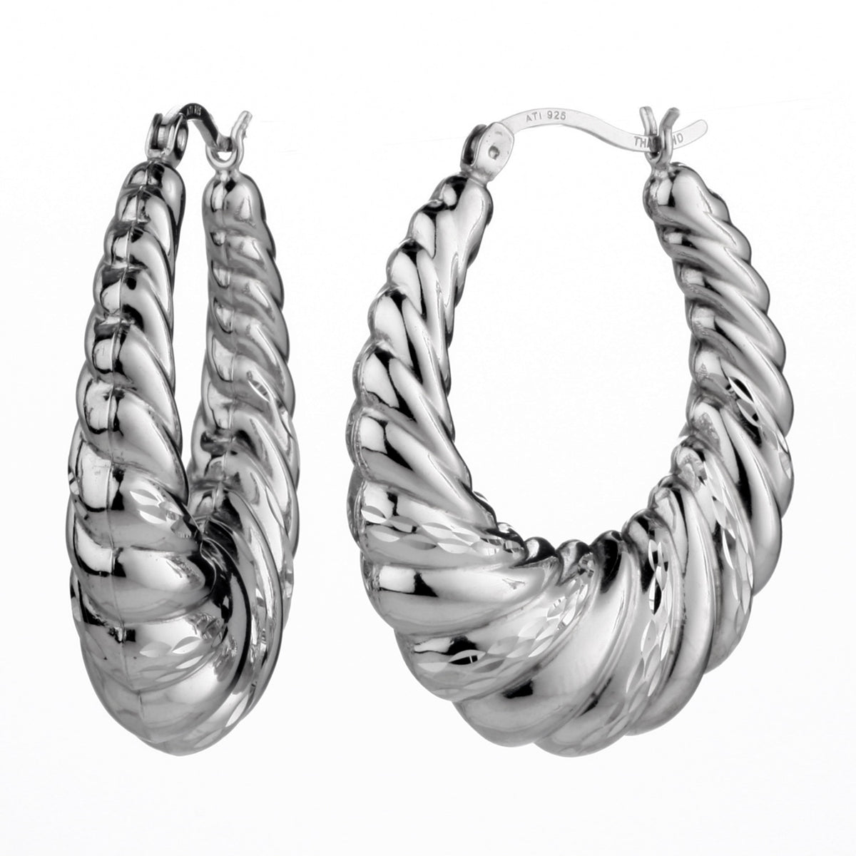 925 STERLING SILVER BACK TO BACK HOOP EARRINGS OVAL CROSSIANT SHAPE F56736