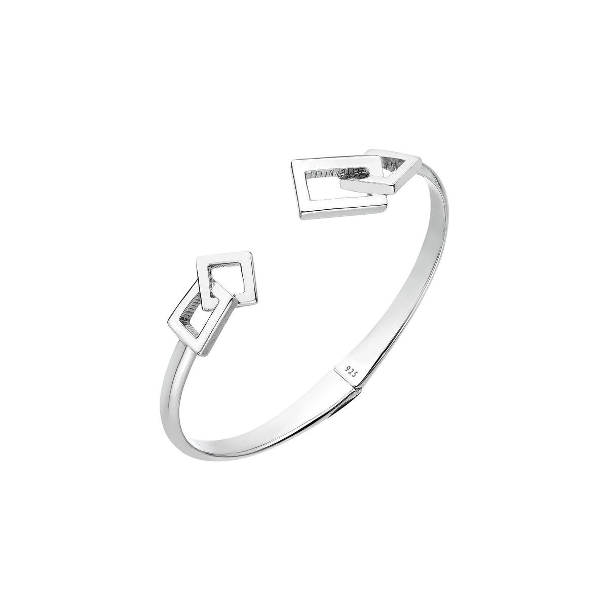 925 STERLING SILVER DOUBLE SQUARES END OPEN HINGED BANGLE F57411