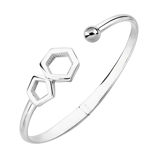 925 STERLING SILVER GEOMETRIC SHAPES OPEN HINGED BANGLE