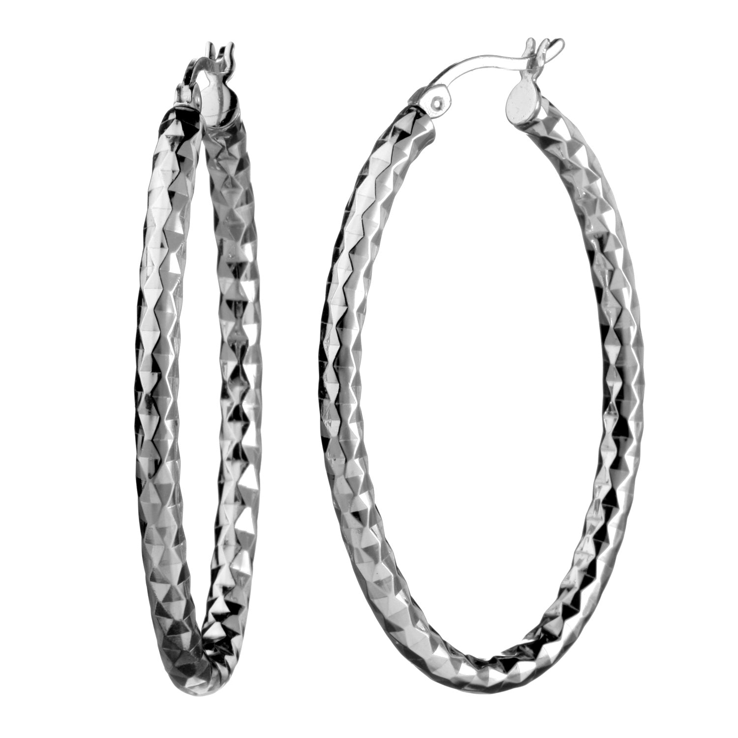 925 STERLING SILVER 40.0 MM. DIAMOND CUT TUBE OVAL SHAPE HOOP EARRINGS F5789
