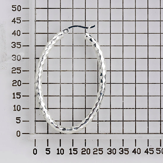 925 STERLING SILVER 40.0 MM. DIAMOND CUT TUBE OVAL SHAPE HOOP EARRINGS F5789