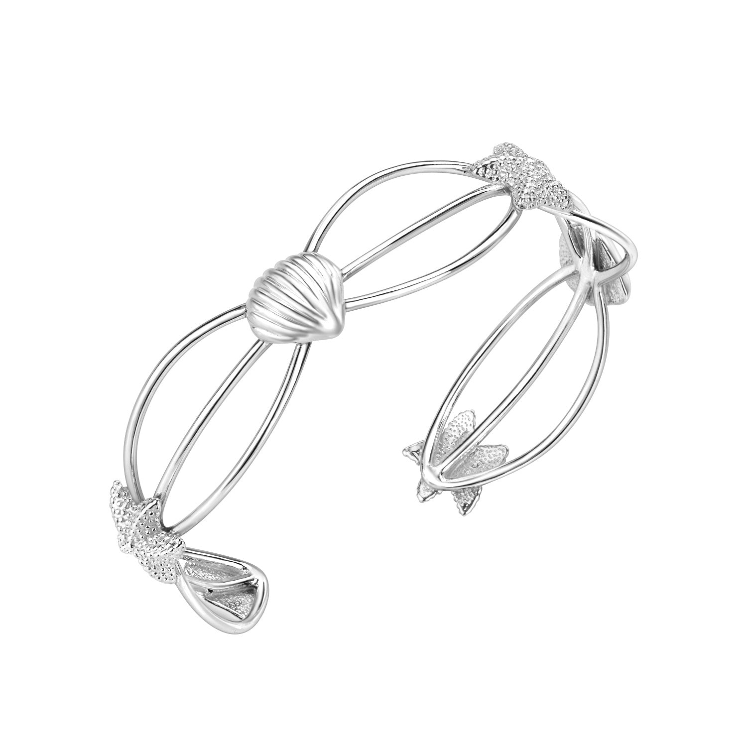 925 STERLING SILVER SEALIFE CUT OUT OPEN CUFF BANGLE F59010