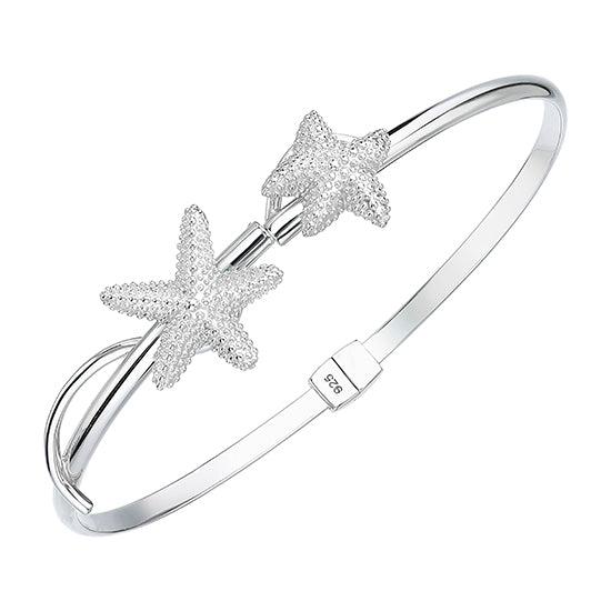 925 STERLING SILVER SEA LIFE HINGED BANGLE BRACELET