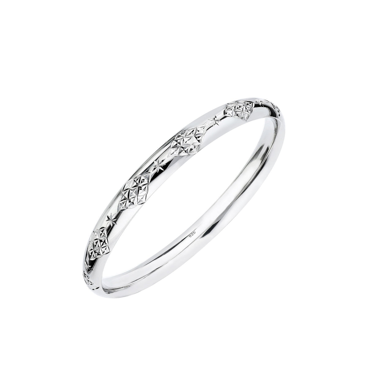 925 STERLING SILVER SPECIAL DIAMOND CUT PATTERN SLIP ON BANGLE F59034