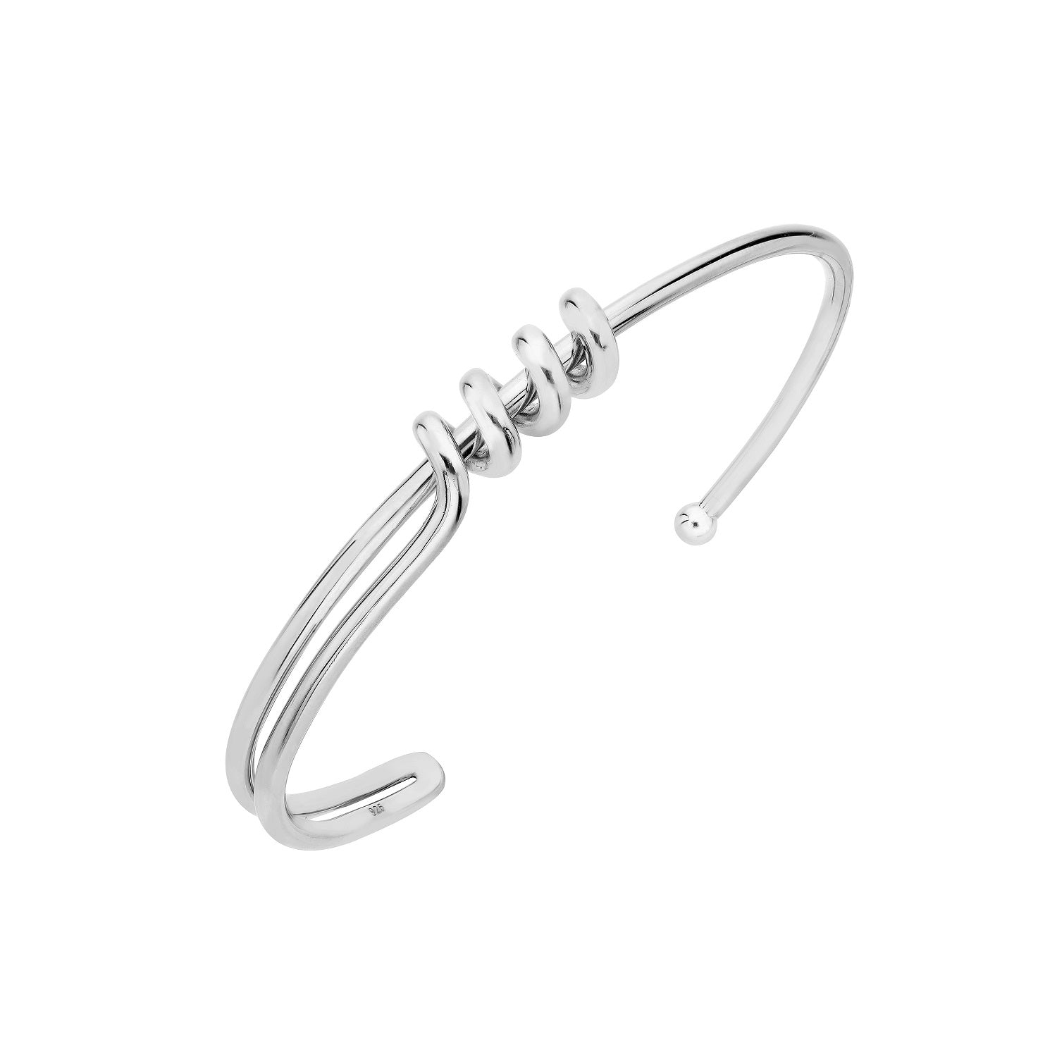925 STERLING SILVER COIL PATTERN OPEN SLIP ON BANGLE BRACELET F59057