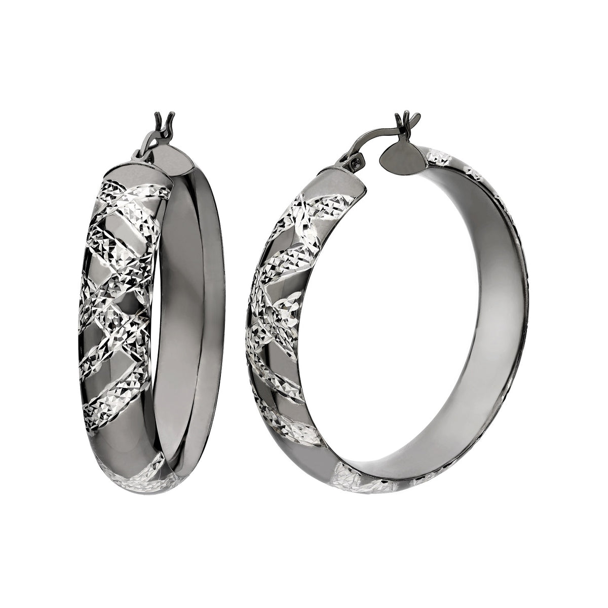 925 STERLING SILVER FANCY DIAMOND CUT HOOP EARRINGS