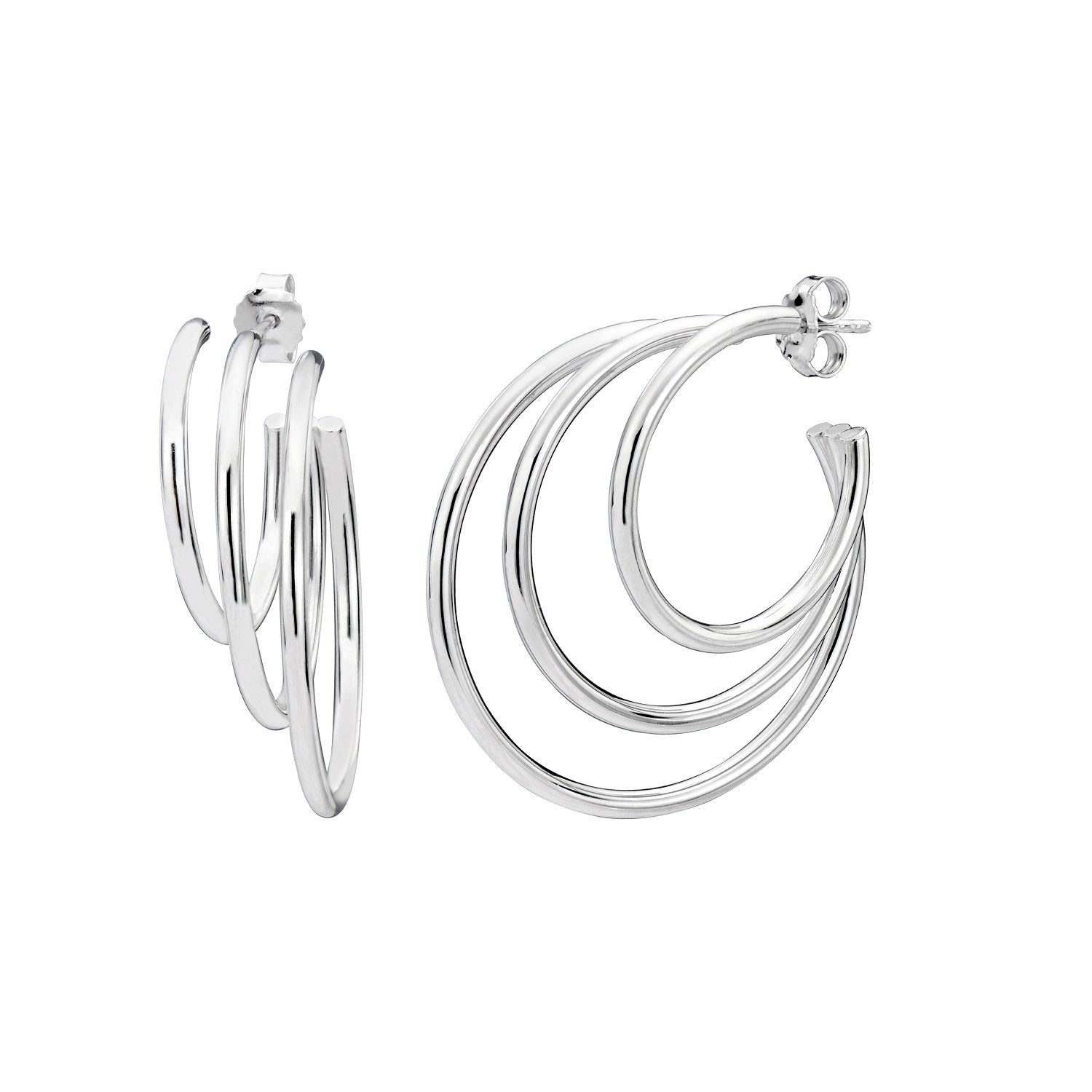 925 STERLING SILVER 30.0 MM. BIG TRIPLE LAYER TUBES EARRING WITH POST F61139