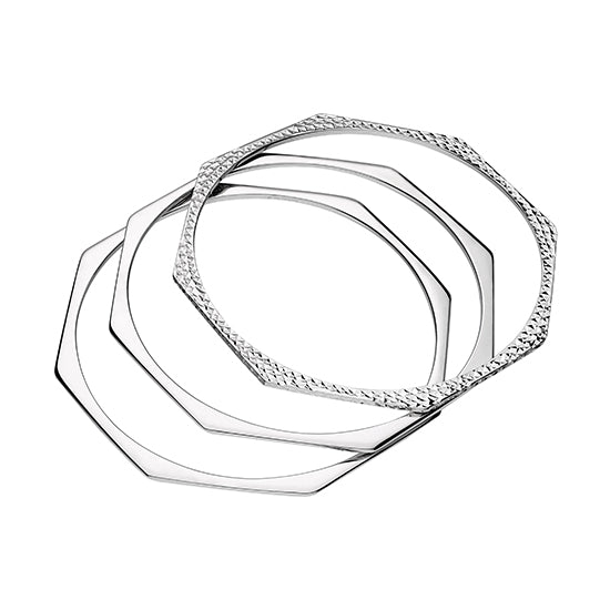 925 STERLING SILVER TRIPLE OCTAGON DIAMOND CUT SLIP ON BANGLE