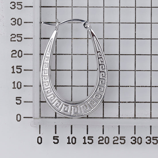 925 STERLING SILVER BACK TO BACK GREEKEY PATTERN OVAL HOOP EARRINGS F68384