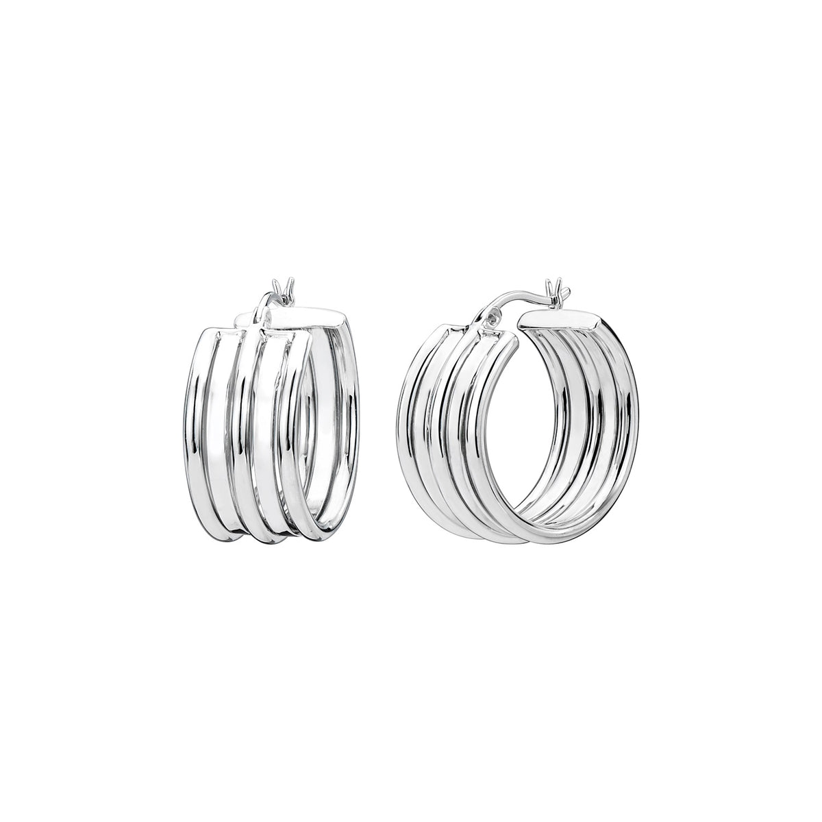 925 STERLING SILVER 25.0 MM. FIVE ROLL TUBES HOOP EARRINGS F68538