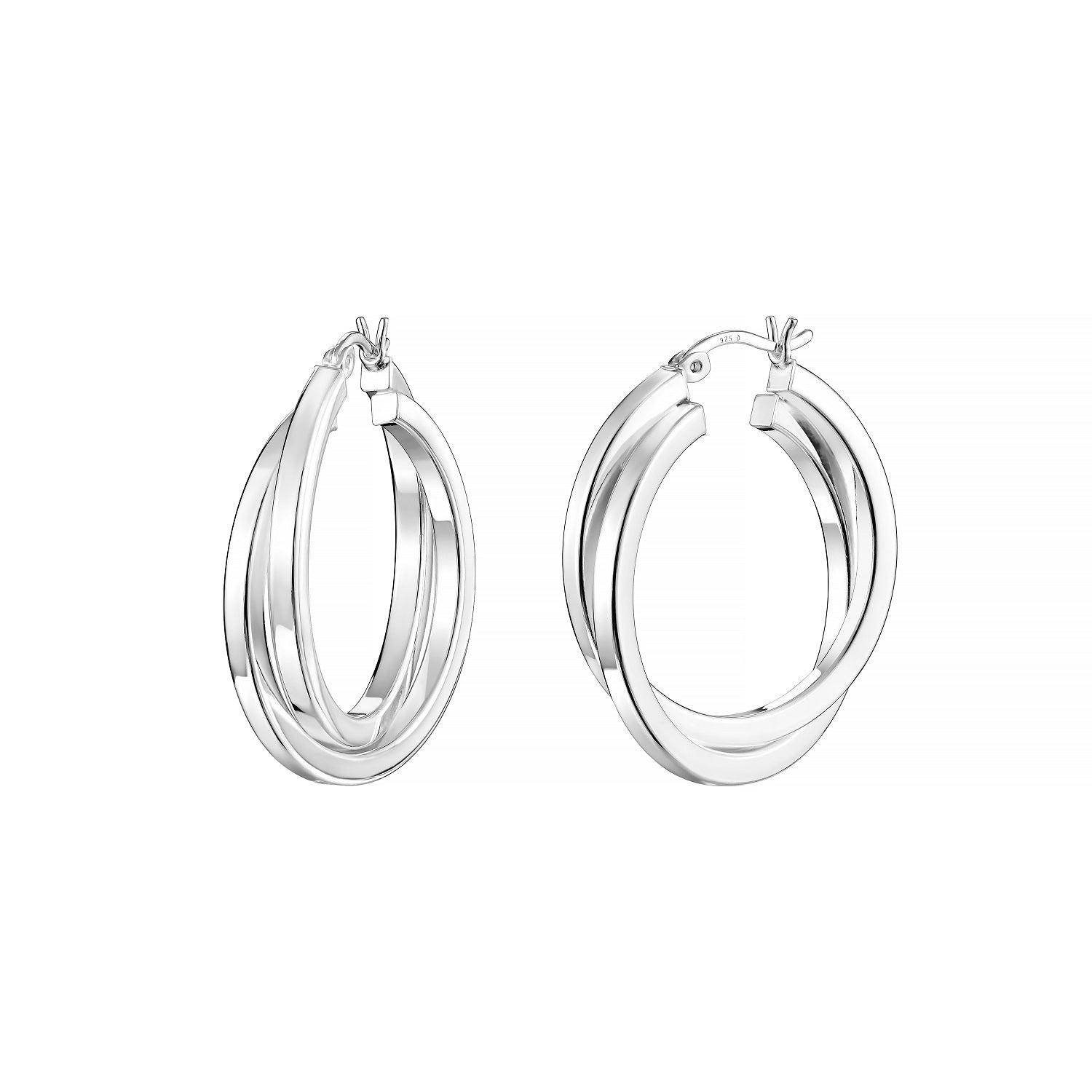 925 STERLING SILVER 30.0 MM. DOUBLE CROSSOVER SQUARE TUBE ROUND HOOP EARRINGS F70217