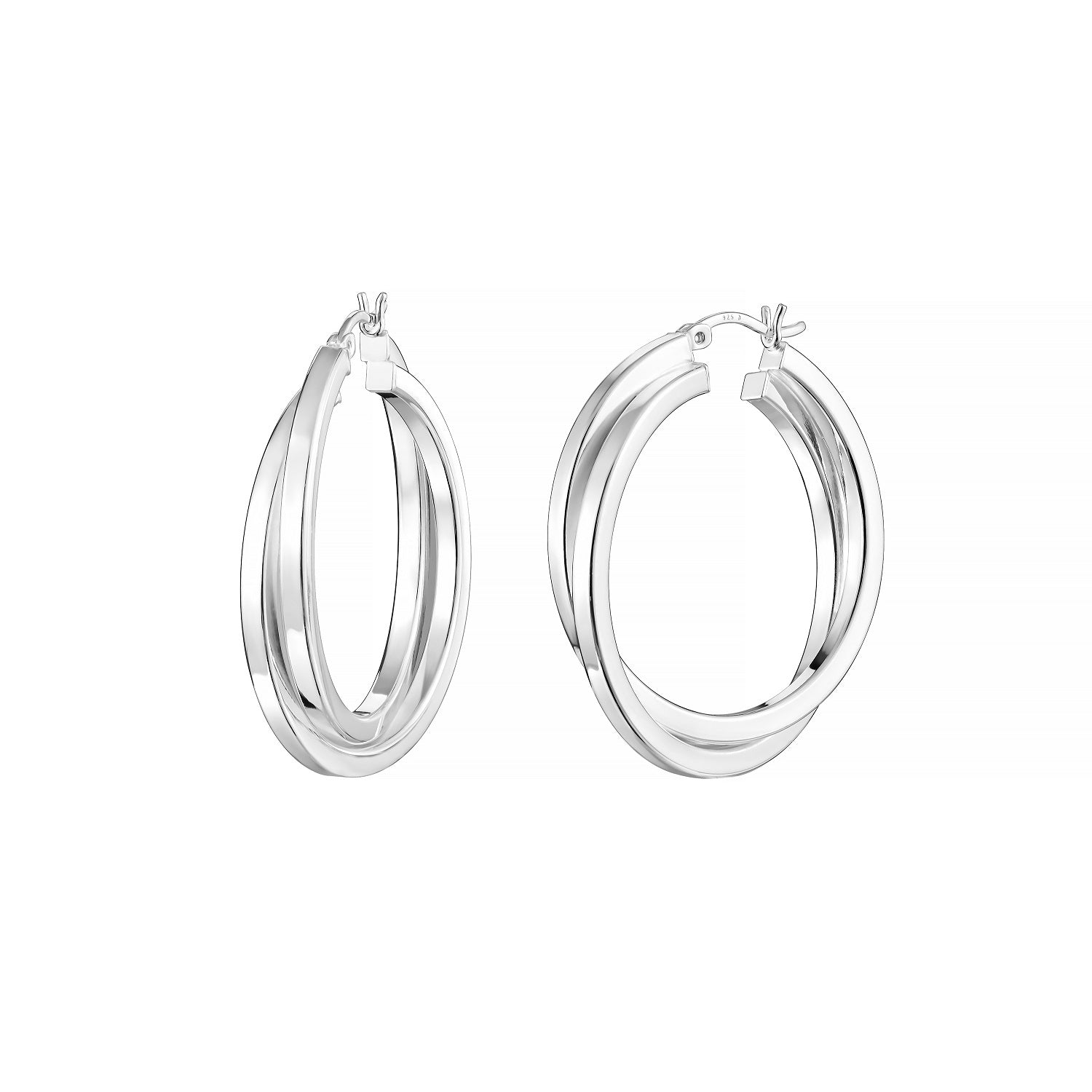 925 STERLING SILVER 35.0 MM. DOUBLE CROSSOVER SQUARE TUBE HOOP EARRINGS F70218