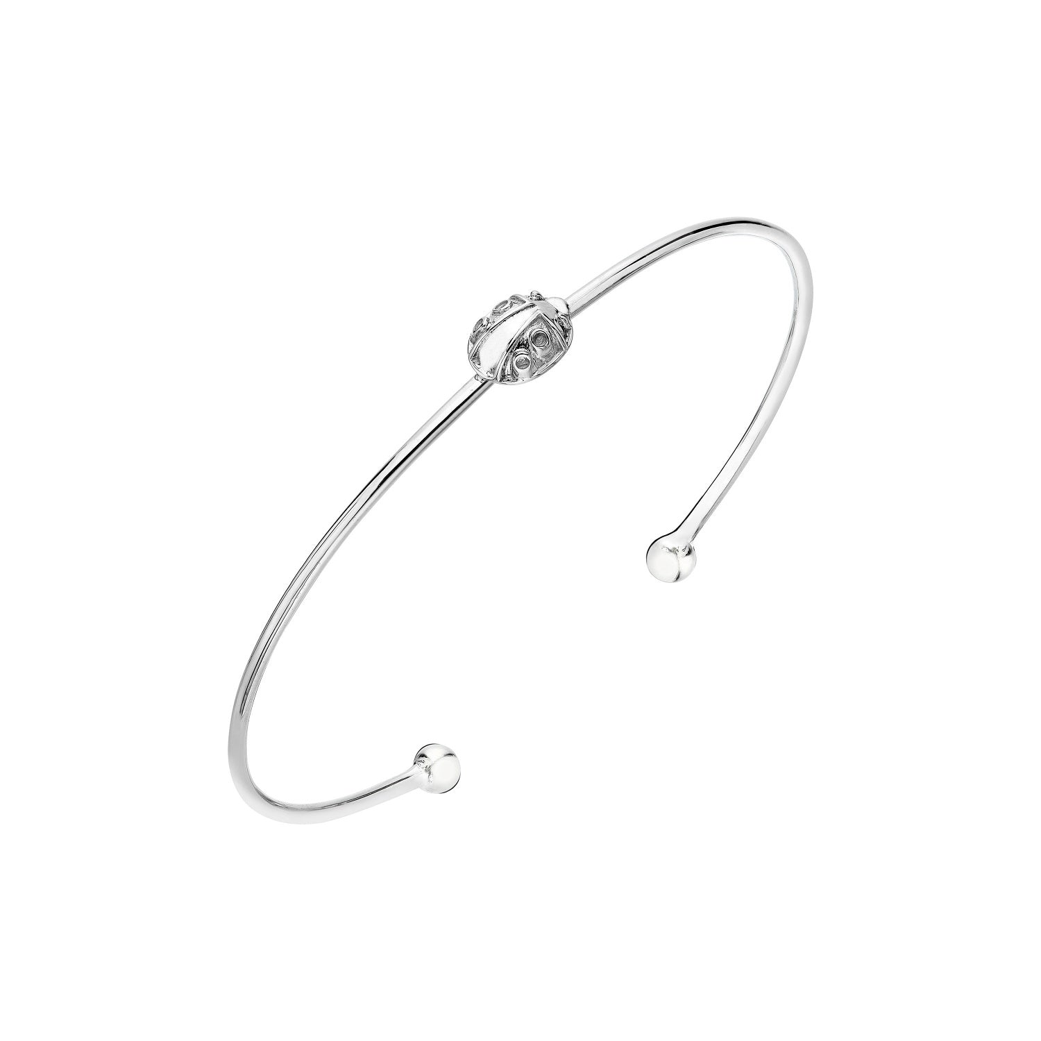 925 STERLING SILVER TINY LADYBUG BALL END OPEN CUFF BANGLE F70493