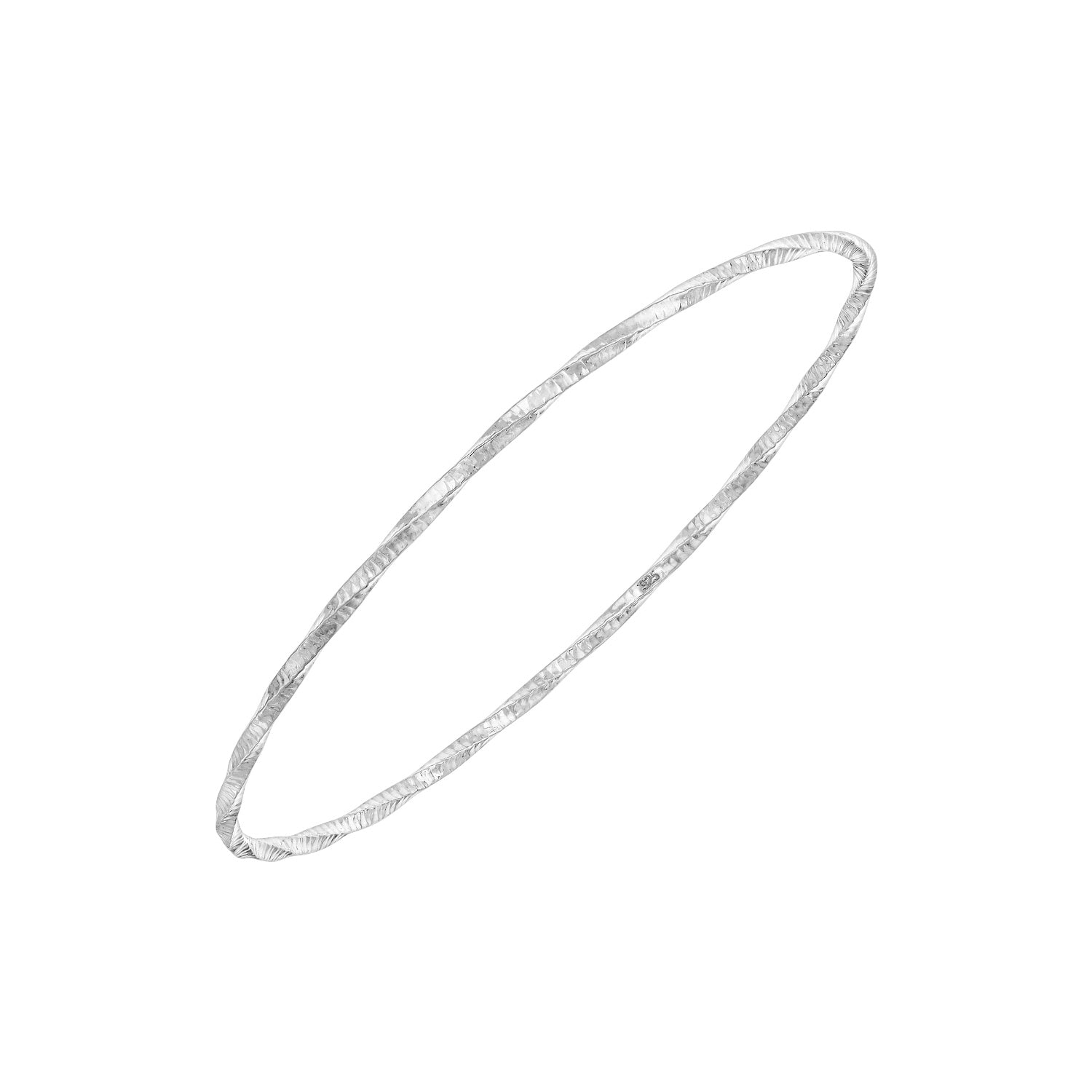 925 STERLING SILVER THIN TWISTED ALL AROUND SLIP ON BANGLE F70862