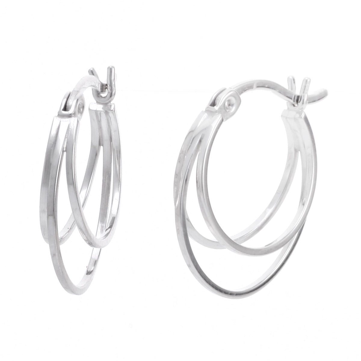 925 STERLING SILVER 15.0 MM. TRIPLE ROUND TUBES HOOP EARRINGS F7281