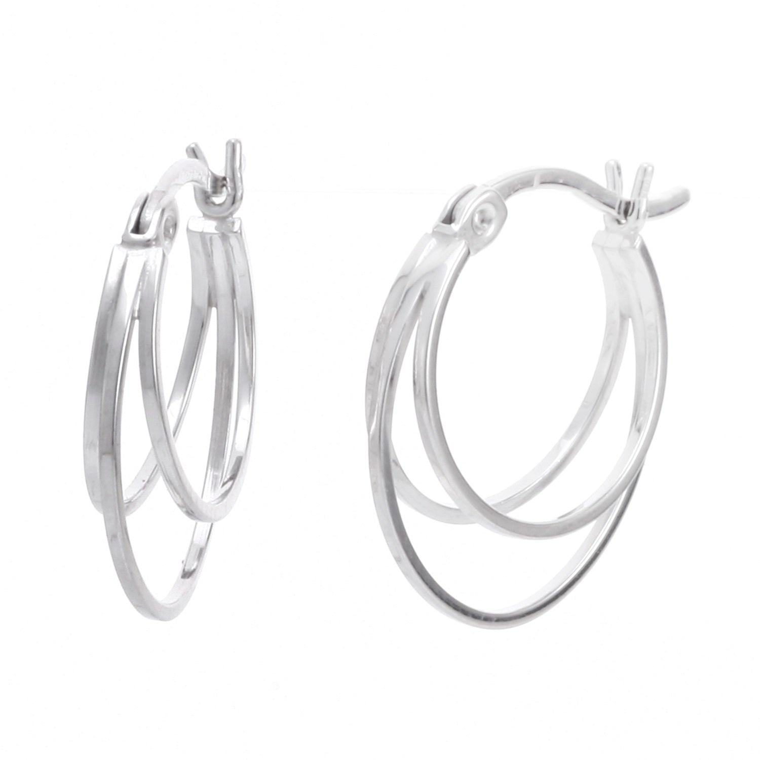925 STERLING SILVER 15.0 MM. TRIPLE ROUND TUBES HOOP EARRINGS F7281