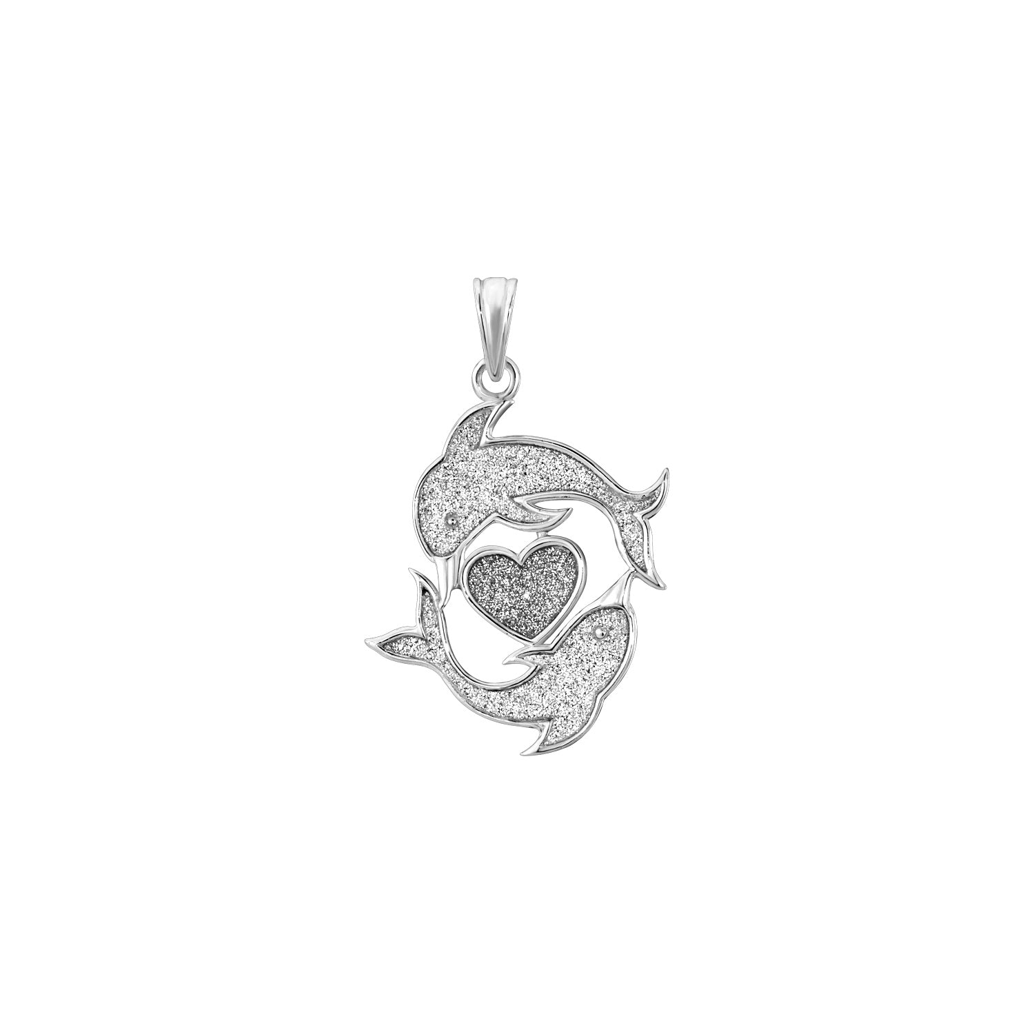 925 STERLING SILVER DOLPHINS PENDANT CHARM WITH GLITTER F75170