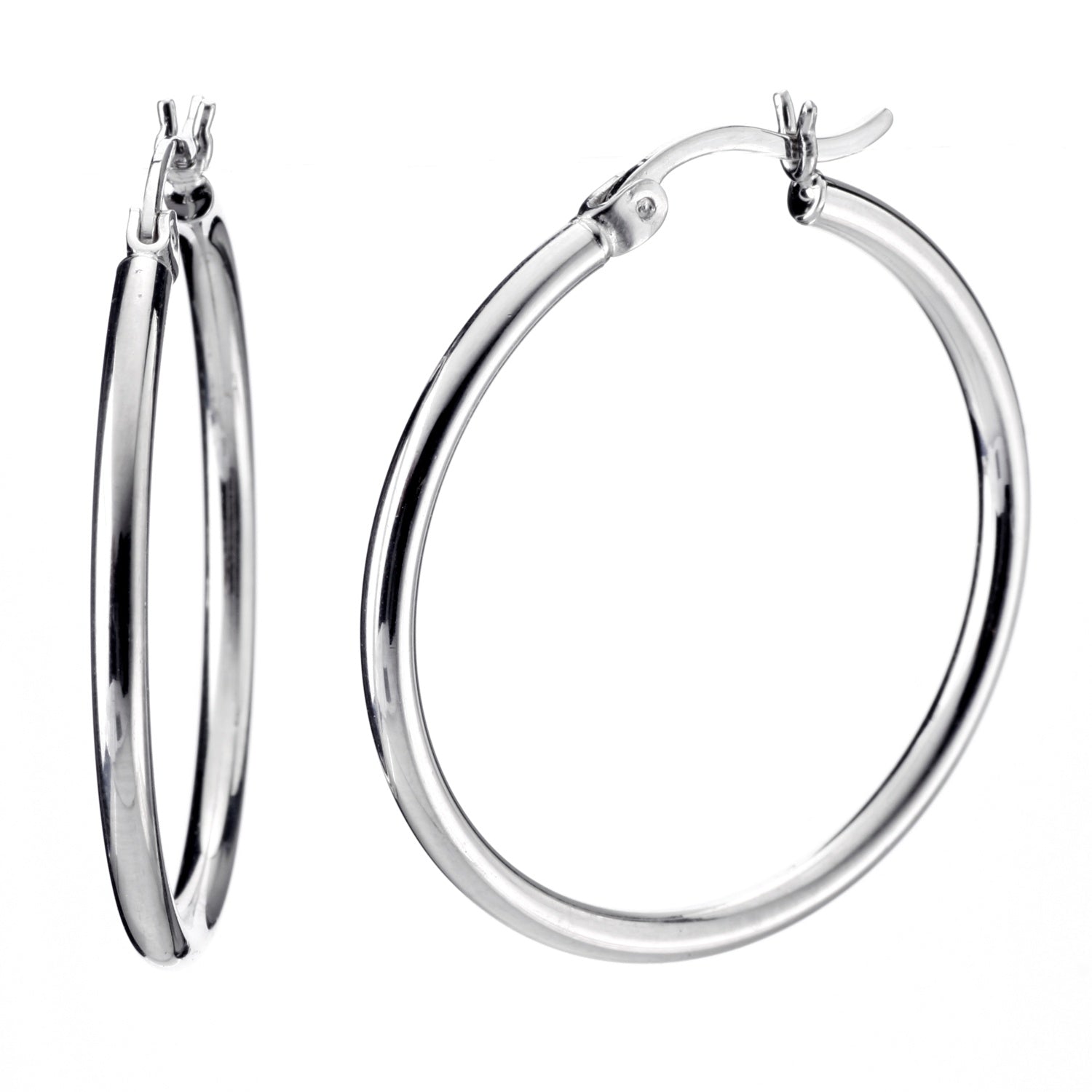 925 STERLING SILVER ROUND HOOP EARRINGS PLAIN 30.0 MM F76607