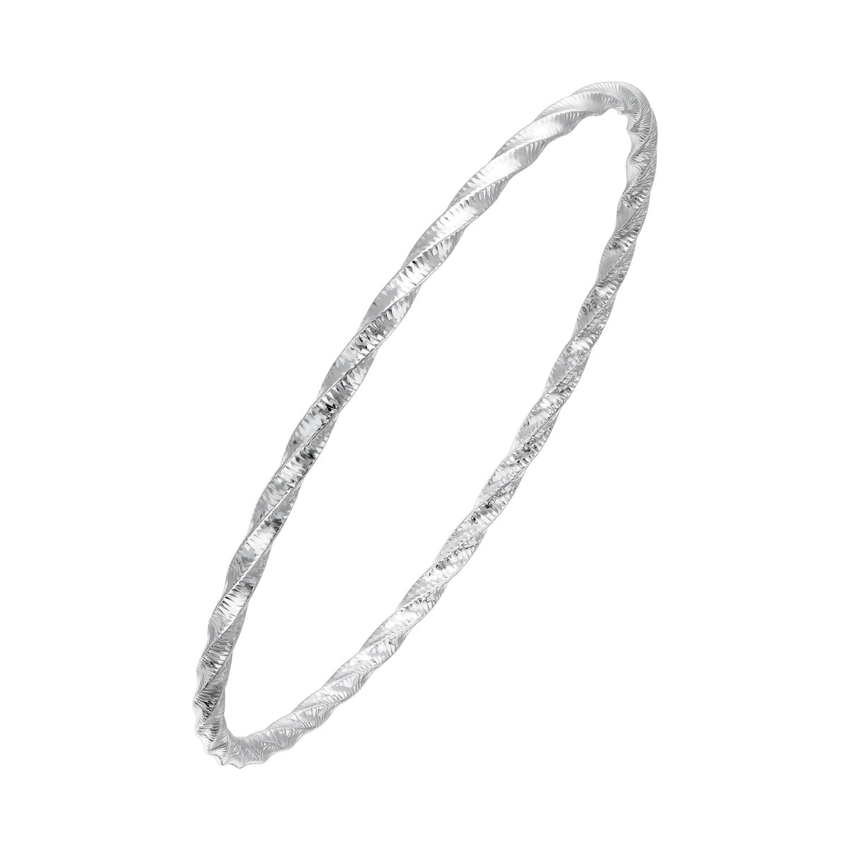 925 STERLING SILVER TWISTED ALL AROUND WITH DIAMOND CUT SLIP ON BANGLE F77047
