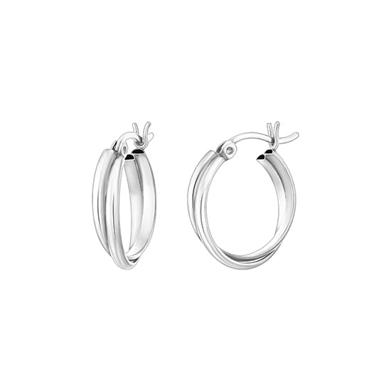 925 STERLING SILVER 15.0 MM. CROSSOVER HALF ROUND SHAPE HOOP EARRINGS F78385