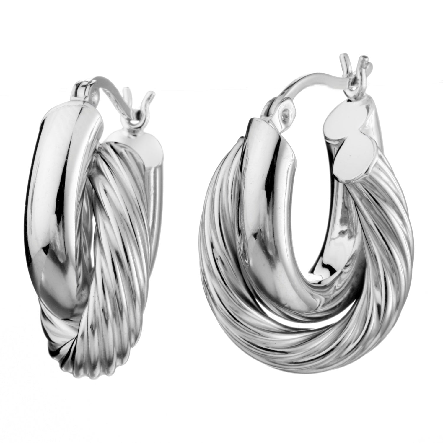 925 STERLING SILVER 20.0 MM. CROSSOVER CORRUGATE TUBE U SHAPE HOOP EARRINGS F82620