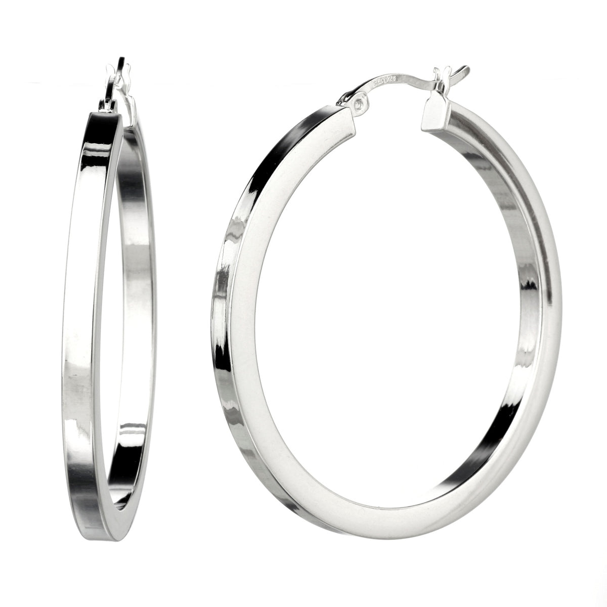 925 STERLING SILVER SQUARE ROUND HOOP EARRINGS 40.0 MM