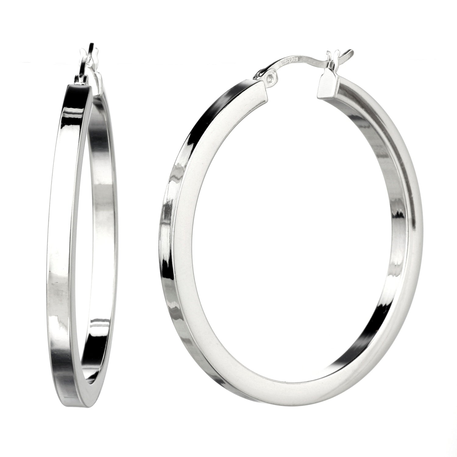 925 STERLING SILVER SQUARE ROUND HOOP EARRINGS 40.0 MM