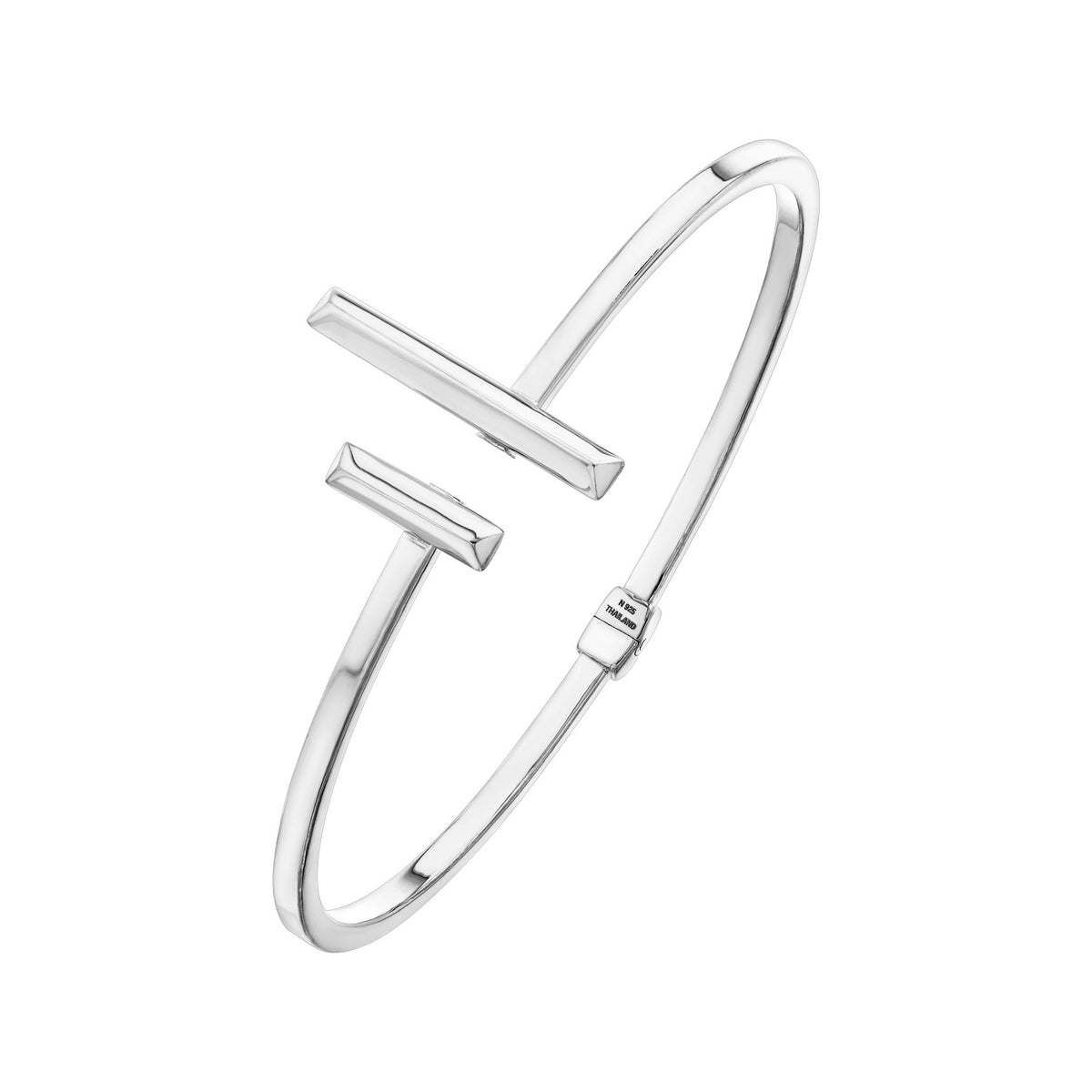 925 STERLING SILVER TWO BARS OPEN HINGED BANGLE BRACELET F84722