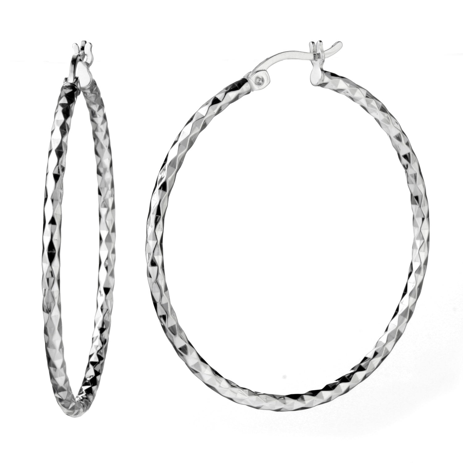 925 STERLING SILVER ROUND HOOP EARRINGS WITH DIAMOND CUT 40.0 MM F84783
