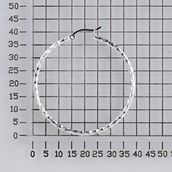 925 STERLING SILVER ROUND HOOP EARRINGS WITH DIAMOND CUT 40.0 MM F84783