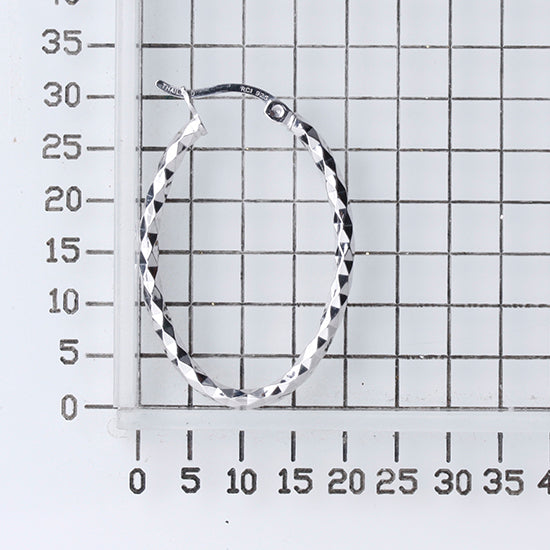 925 STERLING SILVER 30.0 MM. DIAMOND CUT TUBE OVAL SHAPE HOOP EARRINGS F84815