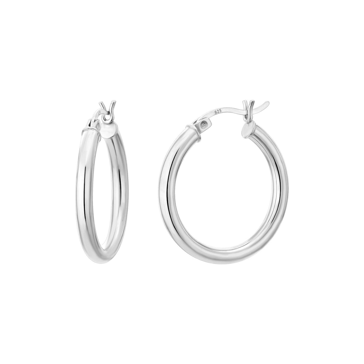 925 STERLING SILVER 25.0 MM. ROUND TUBE HOOP EARRINGS F85156