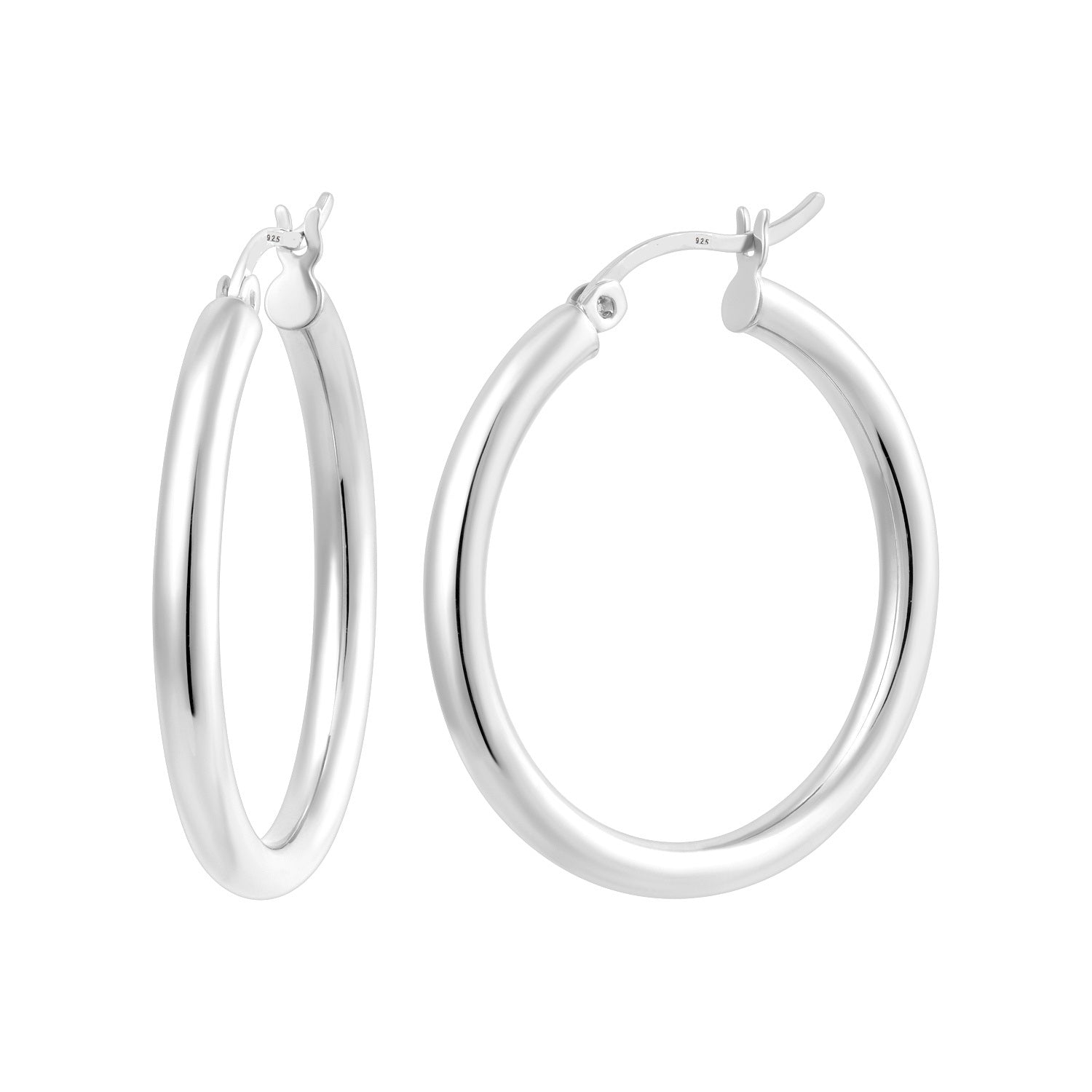 925 STERLING SILVER ROUND TUBING HOOP EARRINGS 30.0 MM