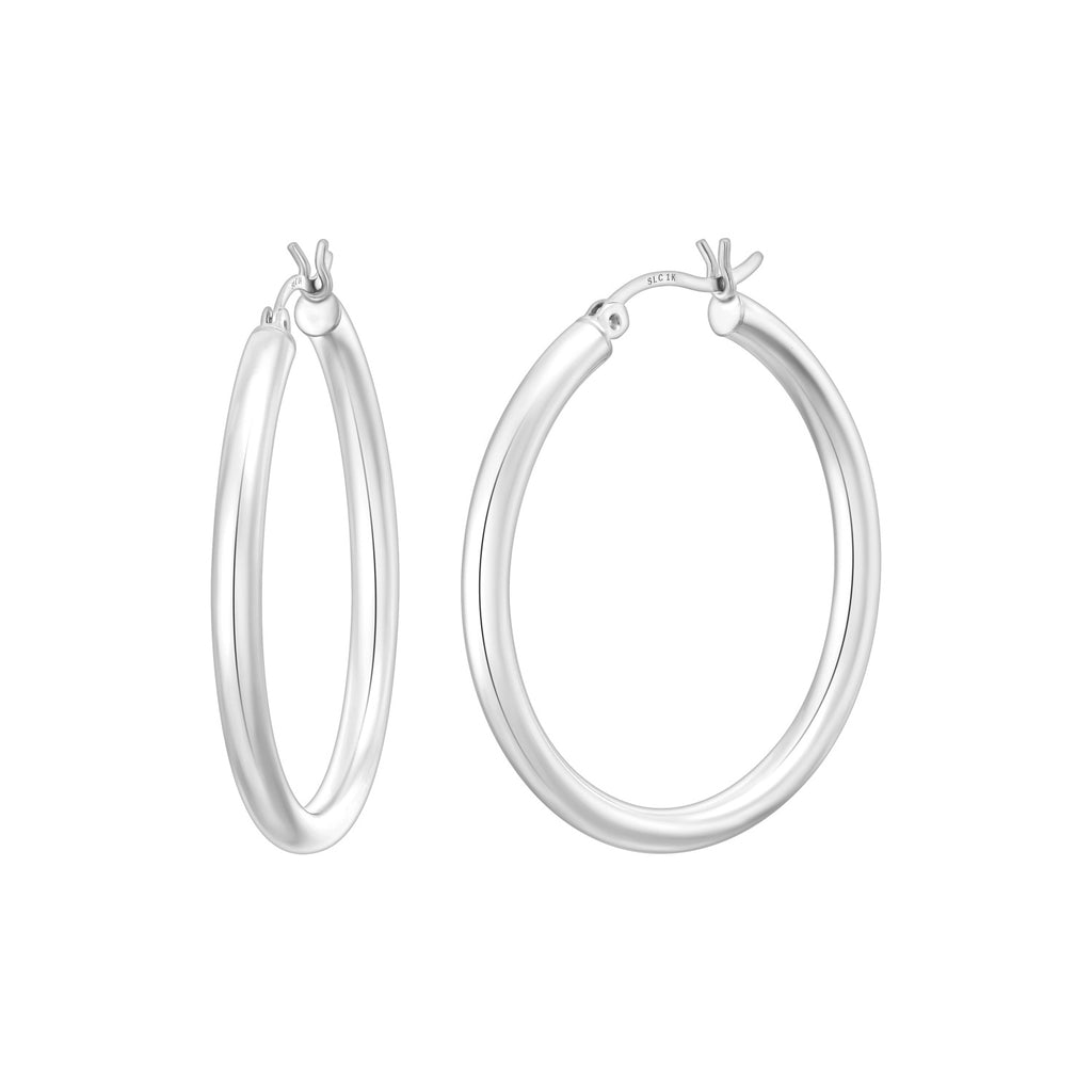 925 STERLING SILVER ROUND HOOP EARRINGS PLAIN 35.0 MM F85158