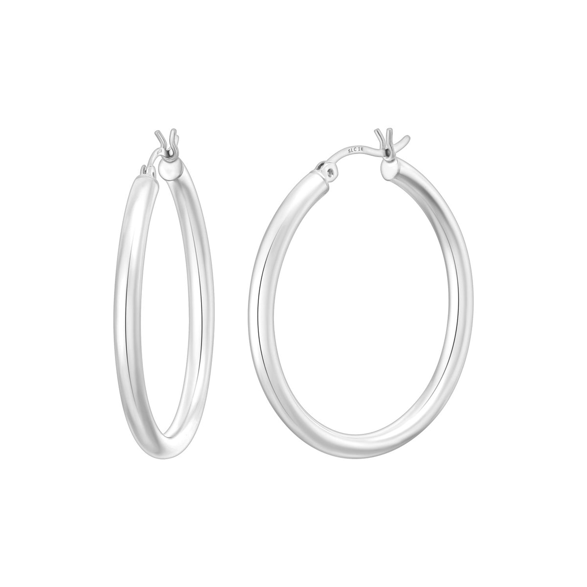 925 STERLING SILVER ROUND HOOP EARRINGS PLAIN 35.0 MM F85158
