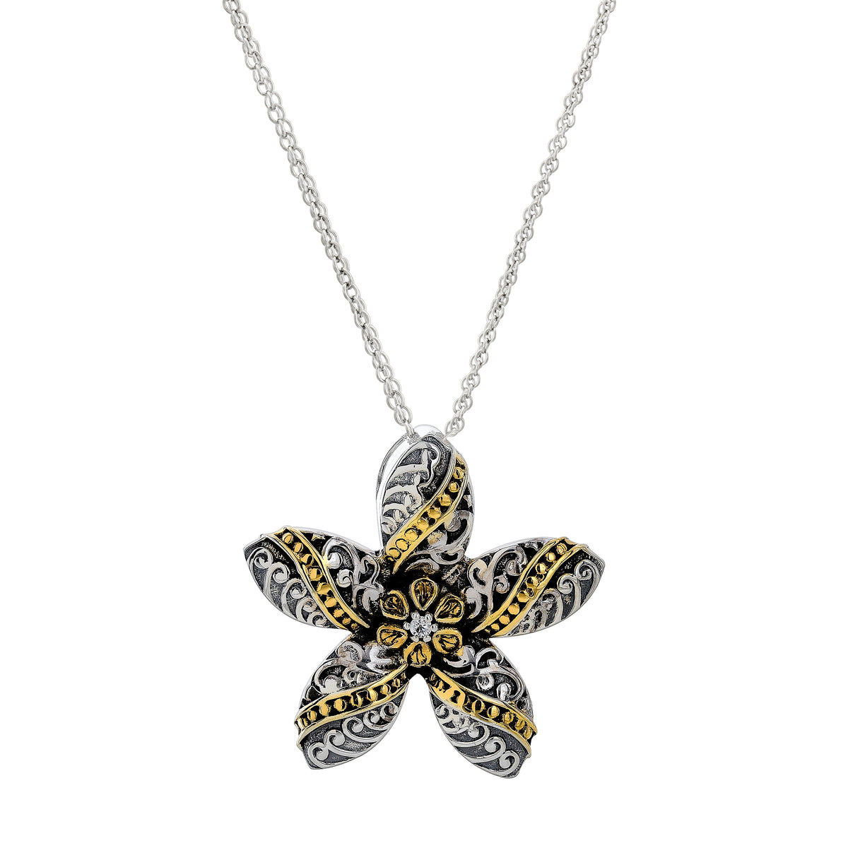 925 STERLING SILVER ANTIQUE FLOWER NECKLACE